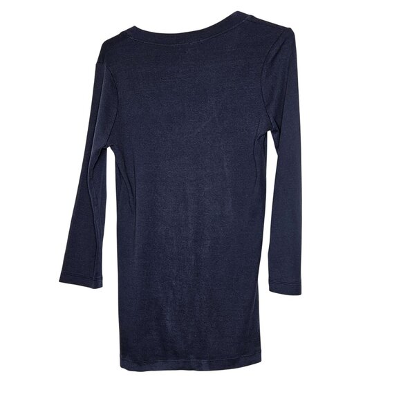 Wearables Navy Blue V-Neck 3/4 Sleeve Top S Cotton Pre-Shrunk Lightweight - Picture 2 of 7